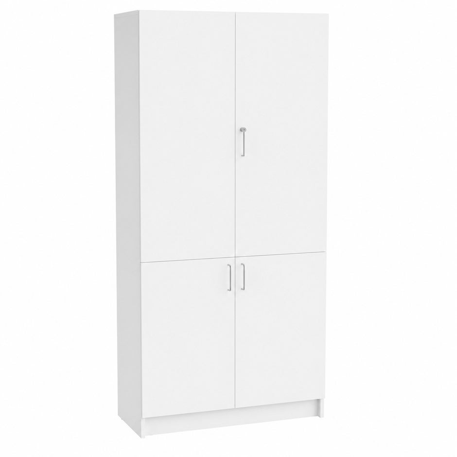 Högskåp Mora, B800 x D470 x H2100 mm, delade dörrar, laminat vit