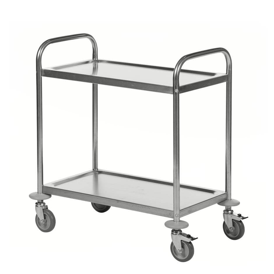 Hyllvagn Mark, rostfri, 2 plan, L710 x B400 x H805 mm, kapacitet 100 kg, broms