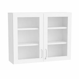 Väggskåp Mora, B800 x D300 x H800 mm, glasade dörrar, 2 flyttbara hyllplan, laminat vit