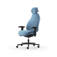 Kontorsstol Malmstolen 7000 wide hög rygg, Dux-sits, nackstöd tyg, armstöd Corona, hjul hårda golv, Tyg Capture 4901 Blå
