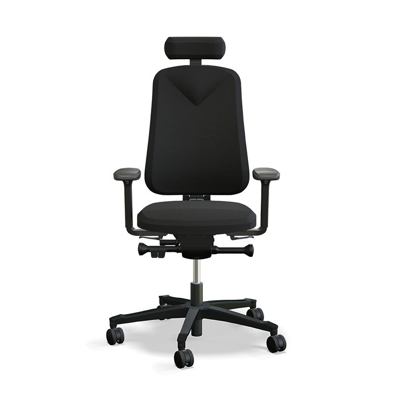 Arbetsstol Höganäs 280 Small med hög rygg och 4D armstöd och nackstöd konstläder, stor ställbarhet, tyg Select