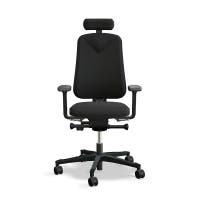 Arbetsstol Höganäs 280 Small med hög rygg och 4D armstöd och nackstöd konstläder, stor ställbarhet, tyg Select