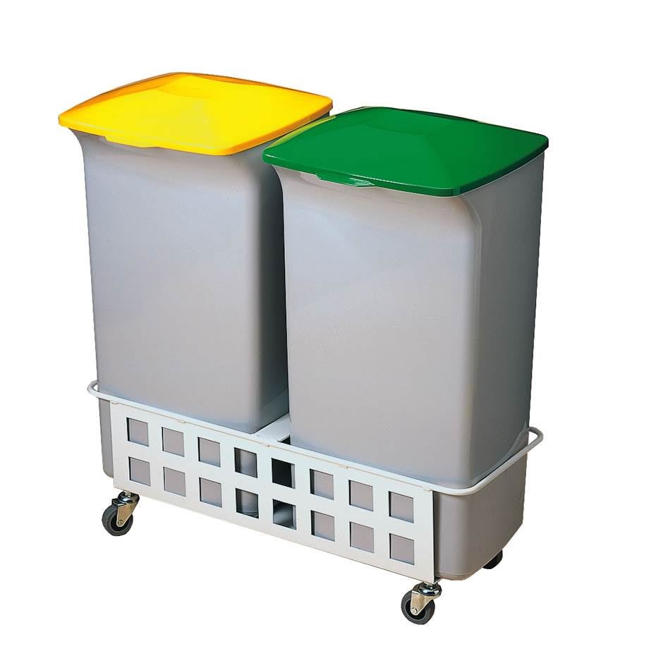 Miljövagn med 2st 40 liters behållare inkl lock, L710 x B400 x H730 mm