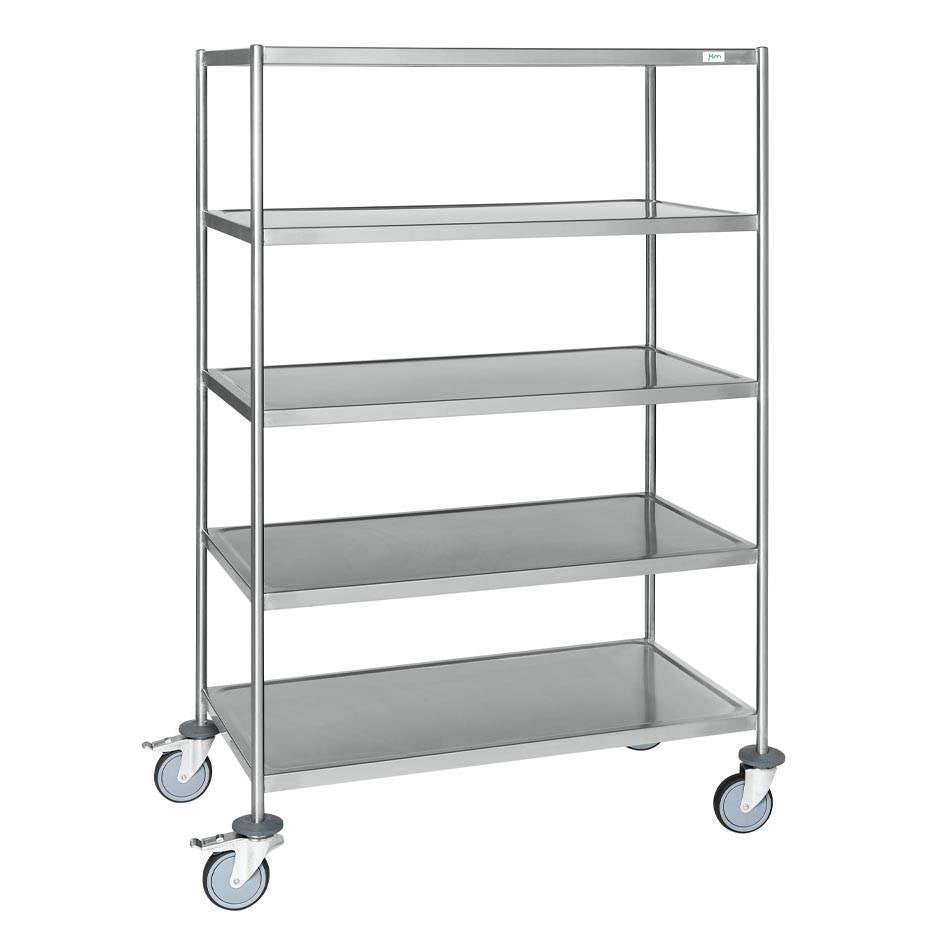 Vagn Sean, rostfri, 5 plan, 825x575x1650 mm, kap. 200 kg, broms