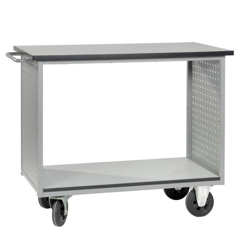Verktygsvagn Basic med perforerade sidor, 1100x600x920 mm, toppskiva grå laminat