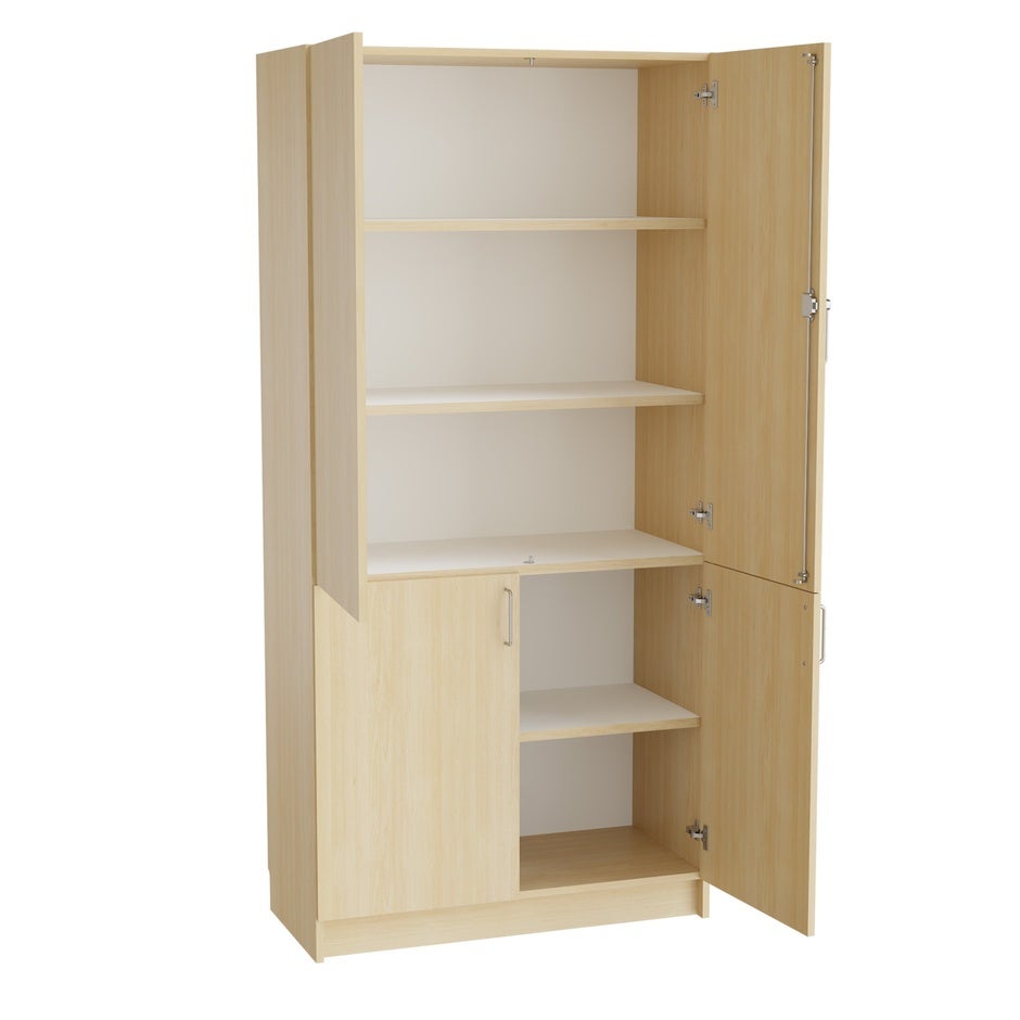 Högskåp Mora, B800 x D470 x H2100 mm, delade dörrar, laminat björk