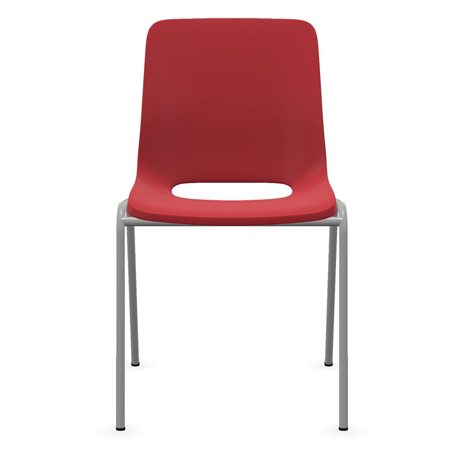 Staplingsbar stol Ana, helt  Röd Polypropylen. Grå 4-bensstativ, B495xD515 mm, sitthöjd 430 mm. Plastfot