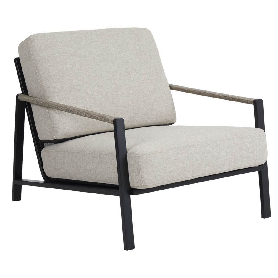 Utefåtölj Lyra Lounge inkl. sandfärgad dyna, B790 x D980 x H780 mm, svart aluminiumstomme