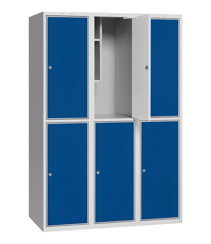 Elevskåp med stål/laminatdörr, skolklinka för hänglås, 900x550x1900 mm, 6 fack