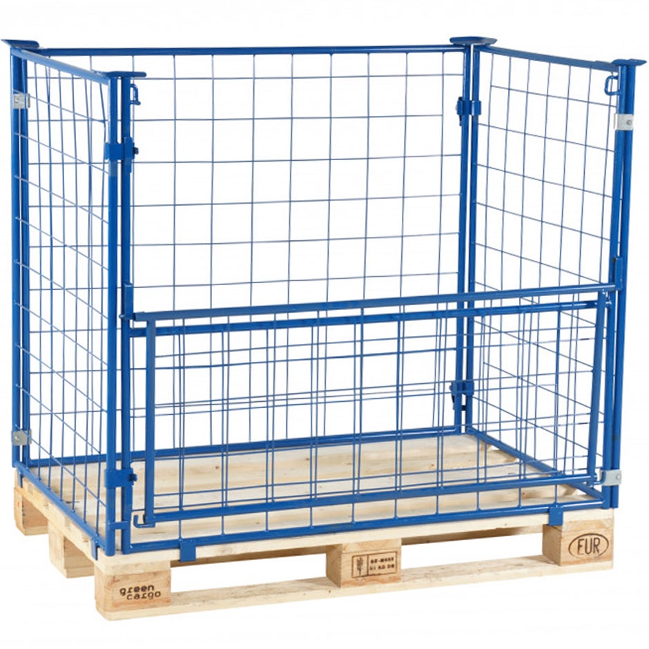 Pallbur, hopfällbar och öppningsbar långsida, L1200 x B800 x H1600 mm