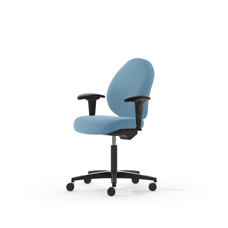 Kontorsstol Malmstolen R3M med låg rygg, Dux-sits, armstöd Corona, hjul för hårda golv, Tyg Capture 4901 Blå