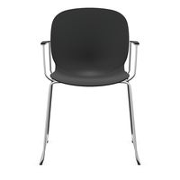 Staplingsbar stol Noor med armstöd, benstativ ljusgrå medar, helt sittskal av svart PP, filttassar