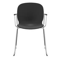 Staplingsbar stol Noor med armstöd, benstativ ljusgrå medar, helt sittskal av svart PP, filttassar