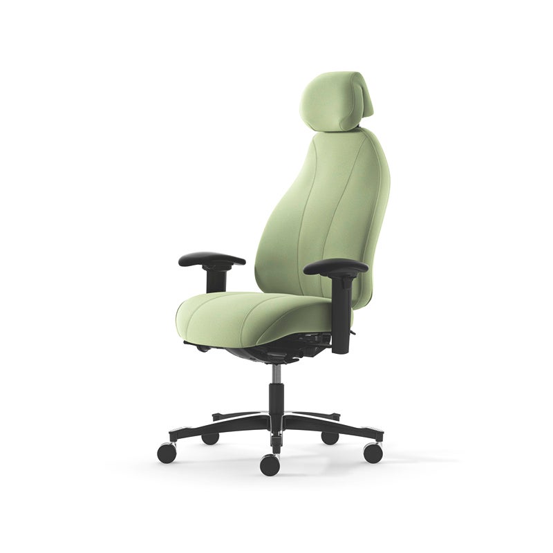 Kontorsstol Malmstolen 7000 wide hög rygg, Dux-sits, nackstöd tyg, armstöd Corona, hjul hårda golv, Tyg Capture 6501 Grön