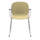 Staplingsbar stol Noor med armstöd, benstativ ljusgrå medar, helt sittskal av gul PP, filttassar och kopplingsbeslag