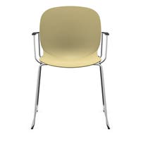 Staplingsbar stol Noor med armstöd, benstativ ljusgrå medar, helt sittskal av gul PP, filttassar och kopplingsbeslag