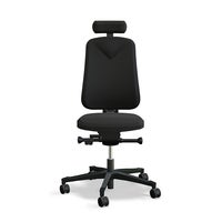 Arbetsstol Höganäs 280 Small med hög rygg, stor ställbarhet, Nackstöd svart konstläder, tyg Select