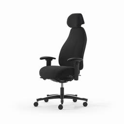 Kontorsstol Malmstolen 7000 med hög rygg, Dux-sits, nackstöd i tyg, armstöd Corona, hjul hårda golv, Tyg Select 60999 Svart