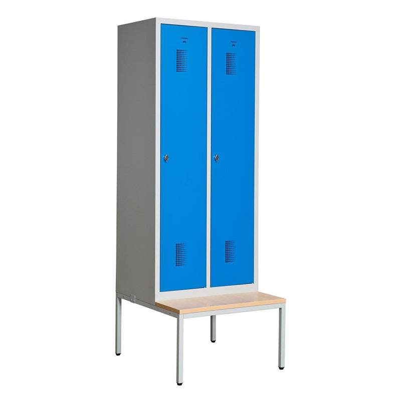 Klädskåp med sittbänk, 2x400 mm, 800x550x2205 mm, klinka för hänglås, lackerat