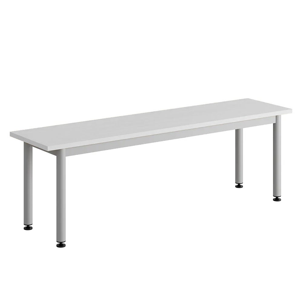Sittbänk Emil, B1400 x D350 x H350 mm, Grå metallben och sits av kryssfanér med ljusgrå högtryckslaminat