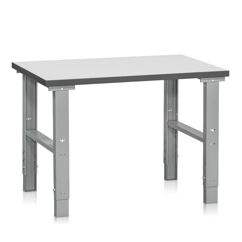 Arbetsbänk PROFFS, 1600 x 800 mm, ställbar höjd 740-1010 mm, Plåtbeklädd grå