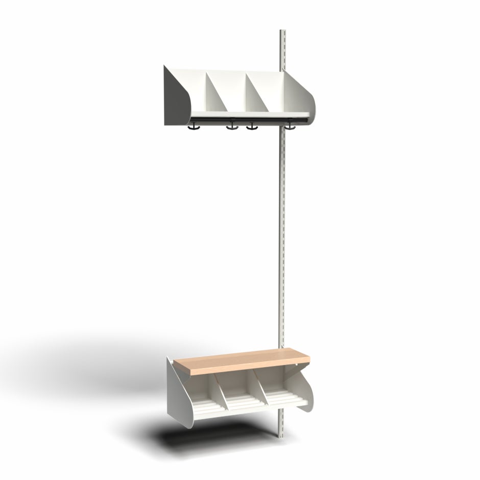 Inredningssystem BST, påb.sekt., 600x300x270 mm, med bänk & m-vägg, 3 platser