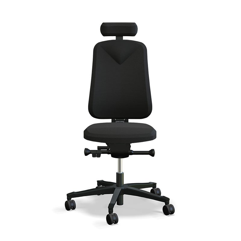 Arbetsstol Höganäs 280 Small med hög rygg, stor ställbarhet, Nackstöd svart konstläder, tyg Select