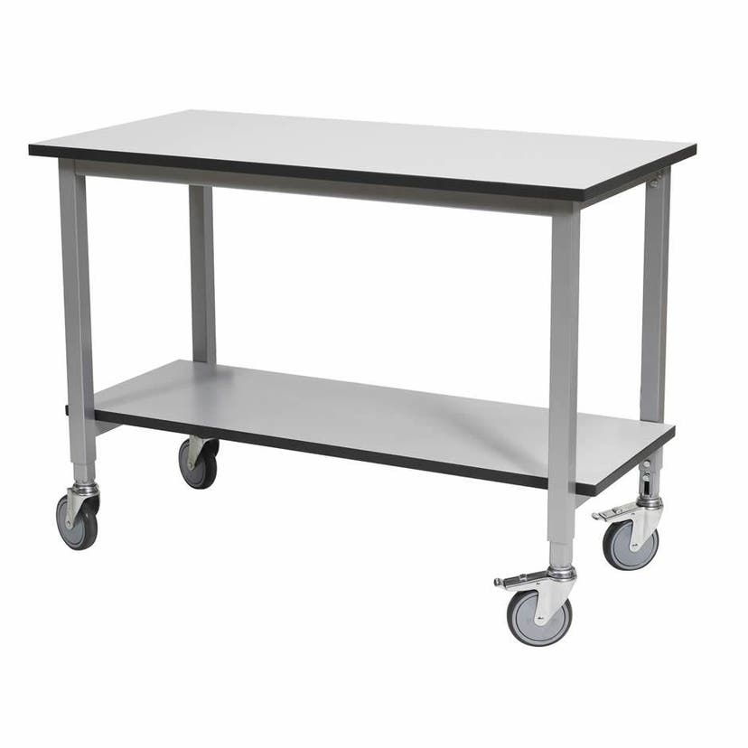 Arbetsbord Silverline Basic på hjul 1200x600 mm, höjd 800-1100 mm, max last 400 kg
