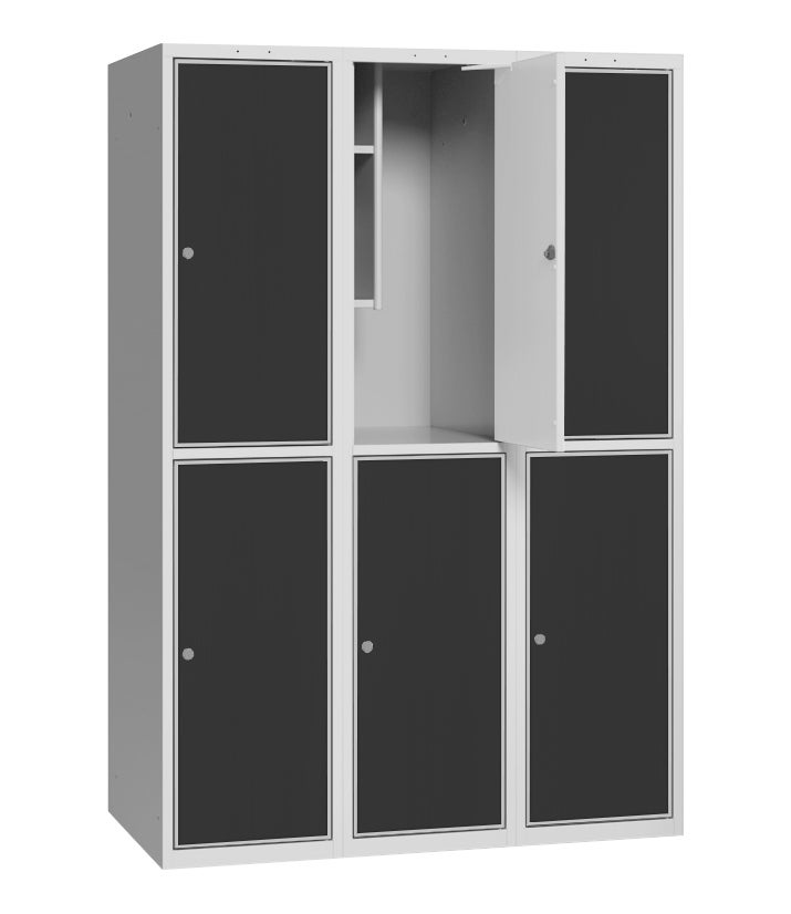 Elevskåp med stål/laminatdörr, skolklinka för hänglås, 900x550x1900 mm, 6 fack