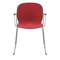 Staplingsbar stol Noor med armstöd, benstativ ljusgrå medar, helt sittskal av röd PP, filttassar