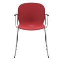 Staplingsbar stol Noor med armstöd, benstativ ljusgrå medar, helt sittskal av röd PP, filttassar