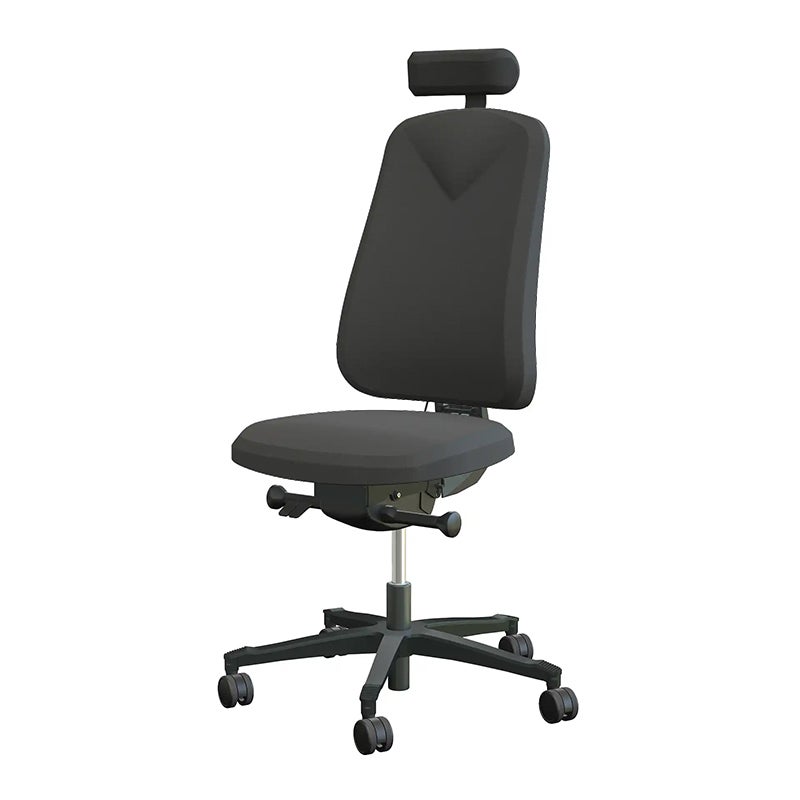 Arbetsstol Höganäs 290 Large med hög rygg, stor ställbarhet, Nackstöd svart konstläder, tyg Select