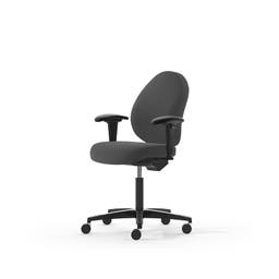 Kontorsstol Malmstolen R3M med låg rygg, Dux-sits, armstöd Corona, hjul för hårda golv, Tyg Capture 4601 Grå