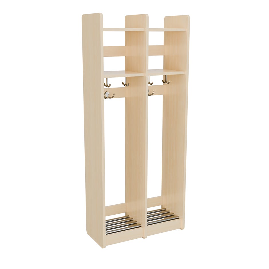 Kapprumsinredning Eira, vägghängd, 2 fack, fackbredd 280 mm, B560 x D250 x H1350 mm, björk