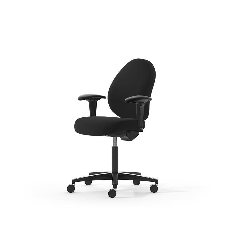 Kontorsstol Malmstolen R3M med låg rygg, Dux-sits, armstöd Corona, hjul för hårda golv, Tyg Capture 5701 Svart