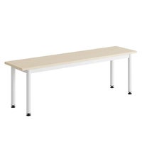 Sittbänk Emil, B1400 x D350 x H450 mm, Vita metallben och sits av kryssfanér med Björk högtryckslaminat, beslag för bultning