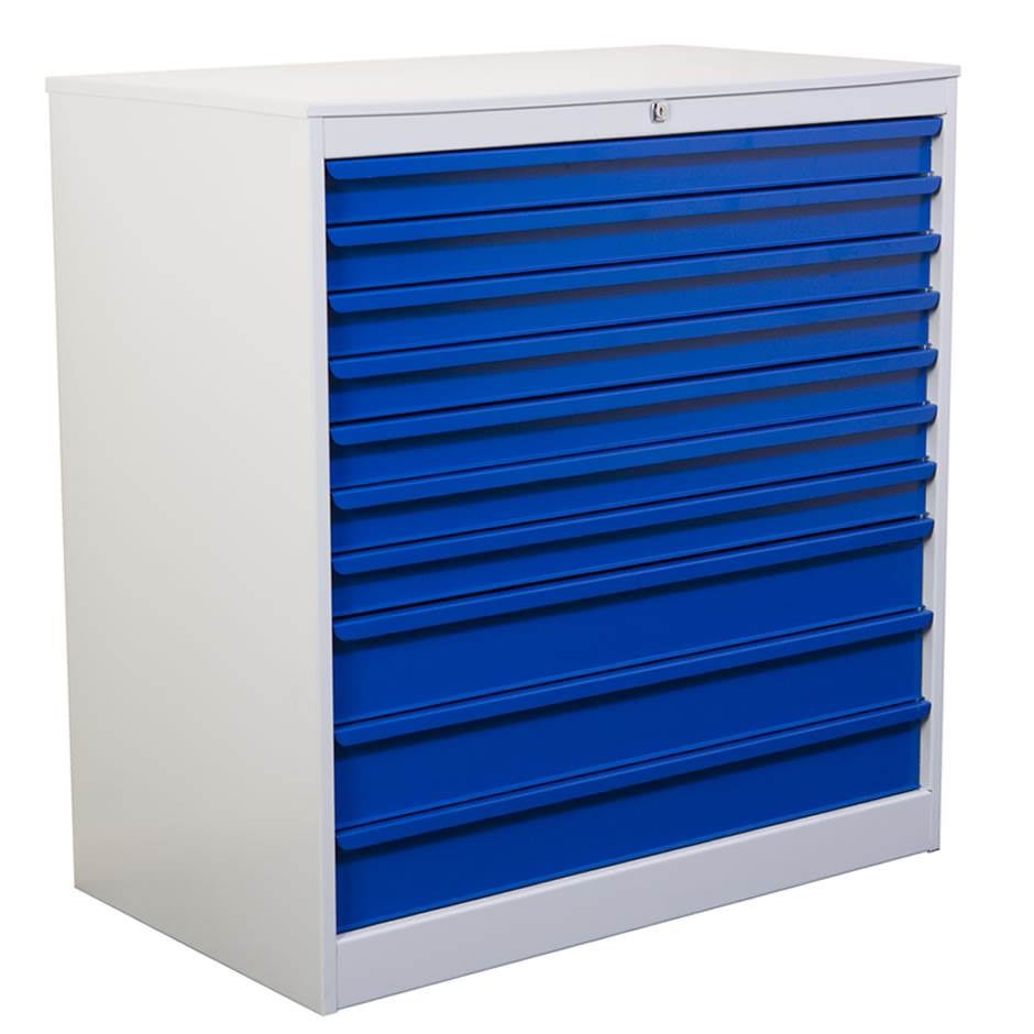 Verkstadshurts med 10 lådor (7+3 st) 1051x1000x590 mm, max 75 kg/låda, c-lås