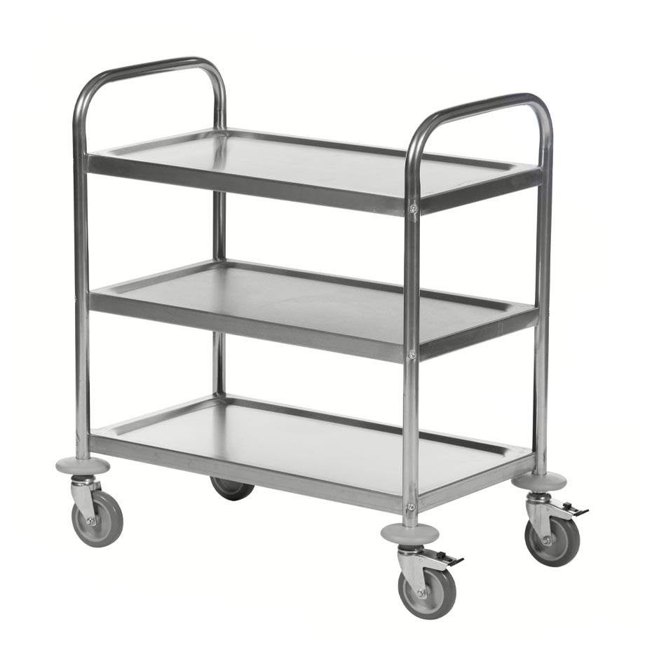 Hyllvagn Mark, rostfri, 3 plan, L710 x B400 x H805 mm, kapacitet 100 kg, broms