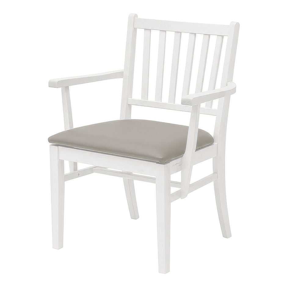 Karmstol Ester, B570 x D540 x H860 mm, stativ vit bets, klädsel konstläder Nevotex Illusion grå