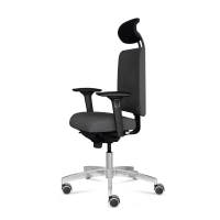 Arbetsstol Infra A, låg rygg, liten sits, 4D armstöd och nackstöd av konstläder, stor ställbarhet, tyg Select