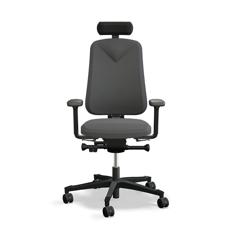 Arbetsstol Höganäs 280 Small med hög rygg och 4D armstöd och nackstöd äkta läder, stor ställbarhet, tyg Select