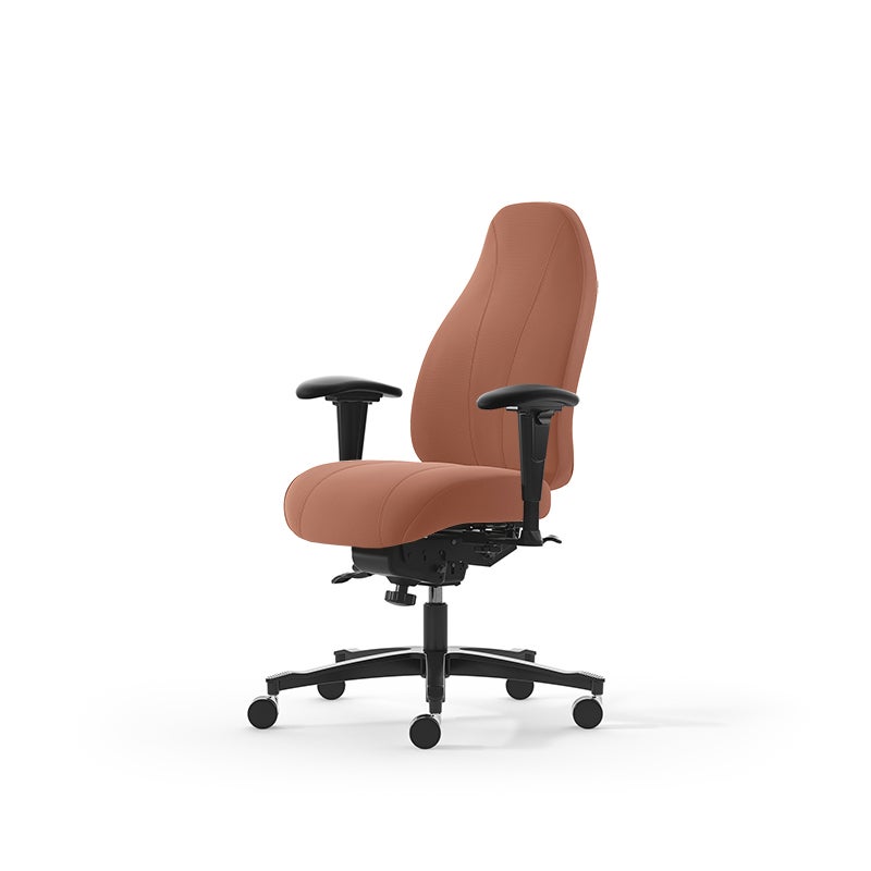 Kontorsstol Malmstolen 4000 med hög rygg, Dux-sits, armstöd Corona, hjul för hårda golv, Tyg Capture 4301 Koppar