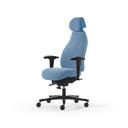 Kontorsstol Malmstolen 4000 med hög rygg, Dux-sits, nackstöd i tyg, armstöd Corona, hjul hårda golv, Tyg Capture 4901 Blå
