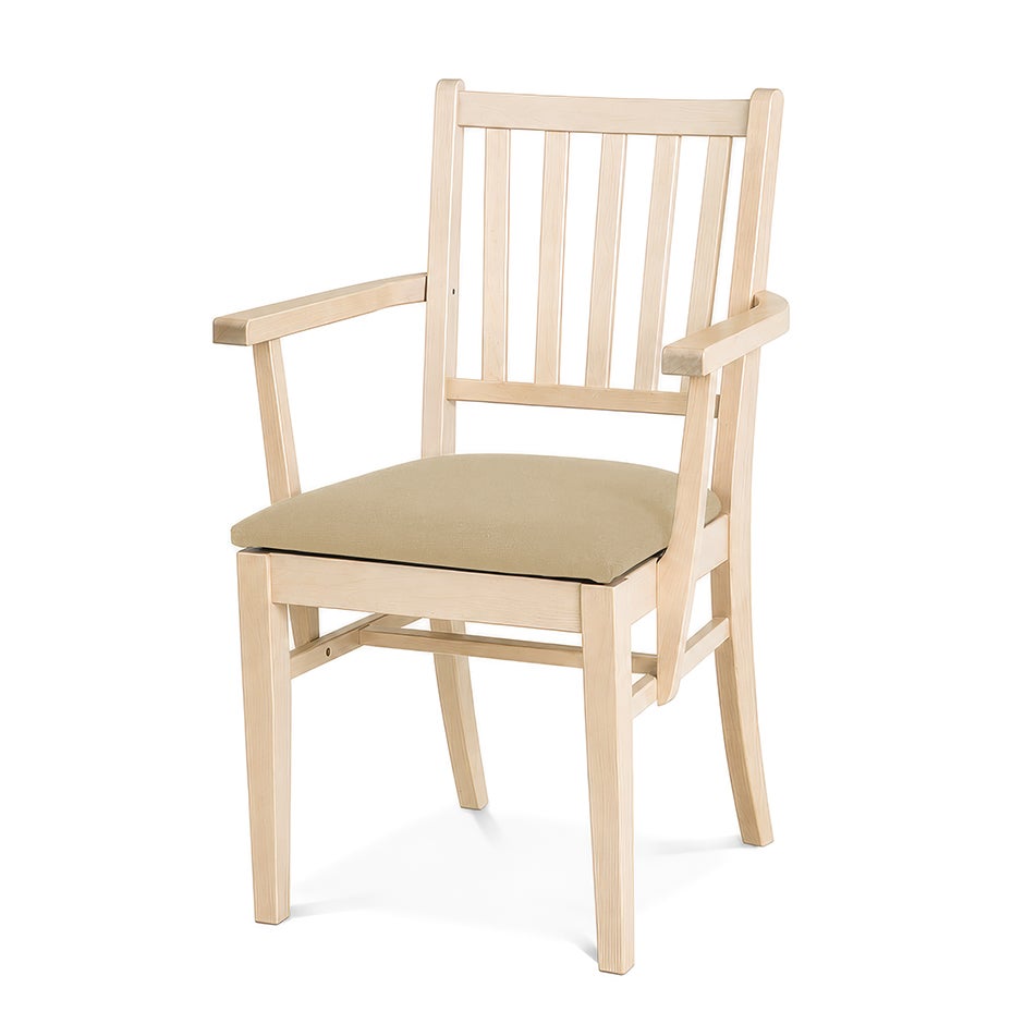 Karmstol Ester, B570 x D540 x H860 mm, stativ björk, klädsel Gabriel Step beige