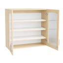 Väggskåp Mora, B800 x D300 x H800 mm, glasade dörrar, 3 flyttbara hyllplan, laminat björk