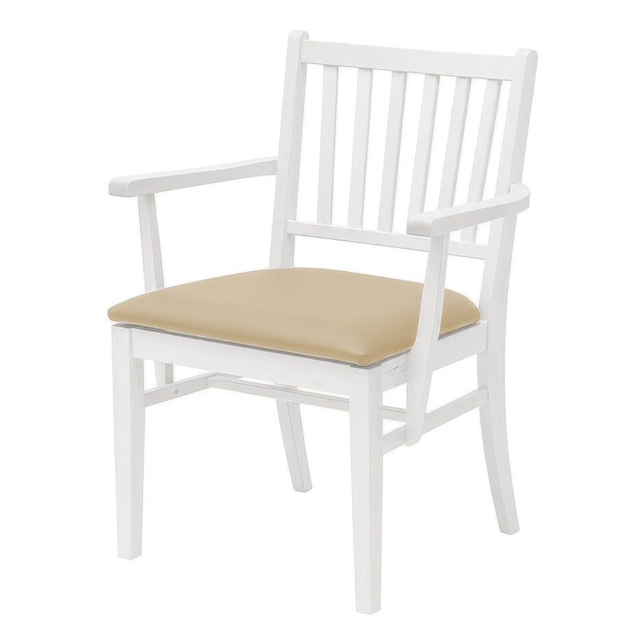 Karmstol Ester, B570 x D540 x H860 mm, stativ vit bets, klädsel konstläder Nevotex Illusion beige