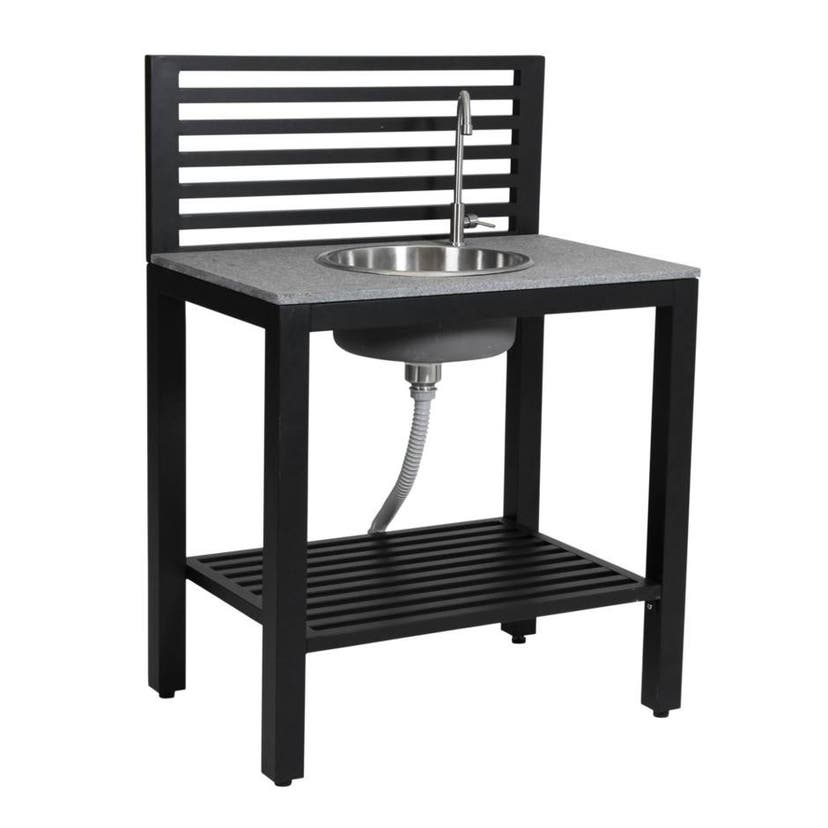 Utekök Bellac, rak arbetsbänk med vask, L900 x D600 x H1270 mm, svart aluminium