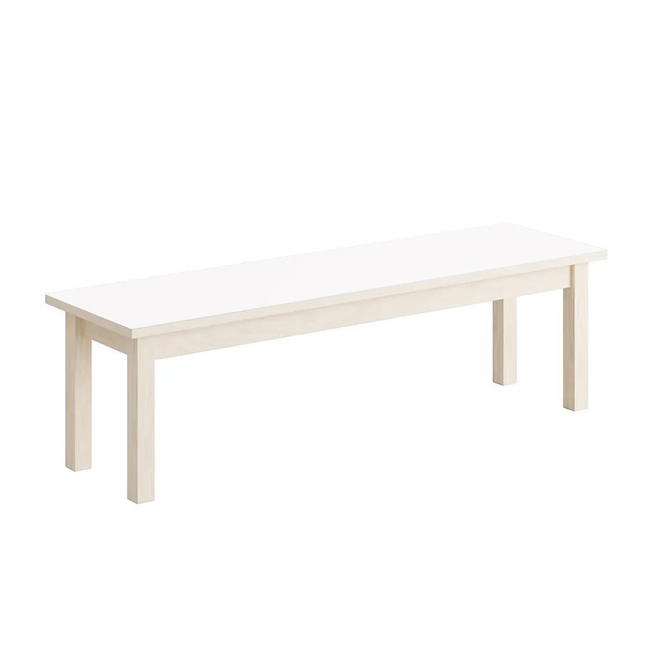 Sittbänk Erika, B1200 x D350 x H450 mm, ben massiv björk och sits av kryssfanér med Vit högtryckslaminat