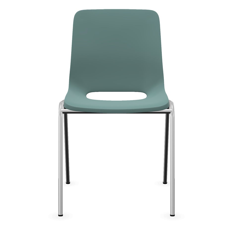 Staplingsbar stol Ana, helt  Ljusgrön Polypropylen. Grå 4-bensstativ, B495xD515 mm, sitthöjd 430 mm. Plastfot