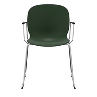 Staplingsbar stol Noor med armstöd, benstativ ljusgrå medar, helt sittskal av grön PP, filttassar och kopplingsbeslag